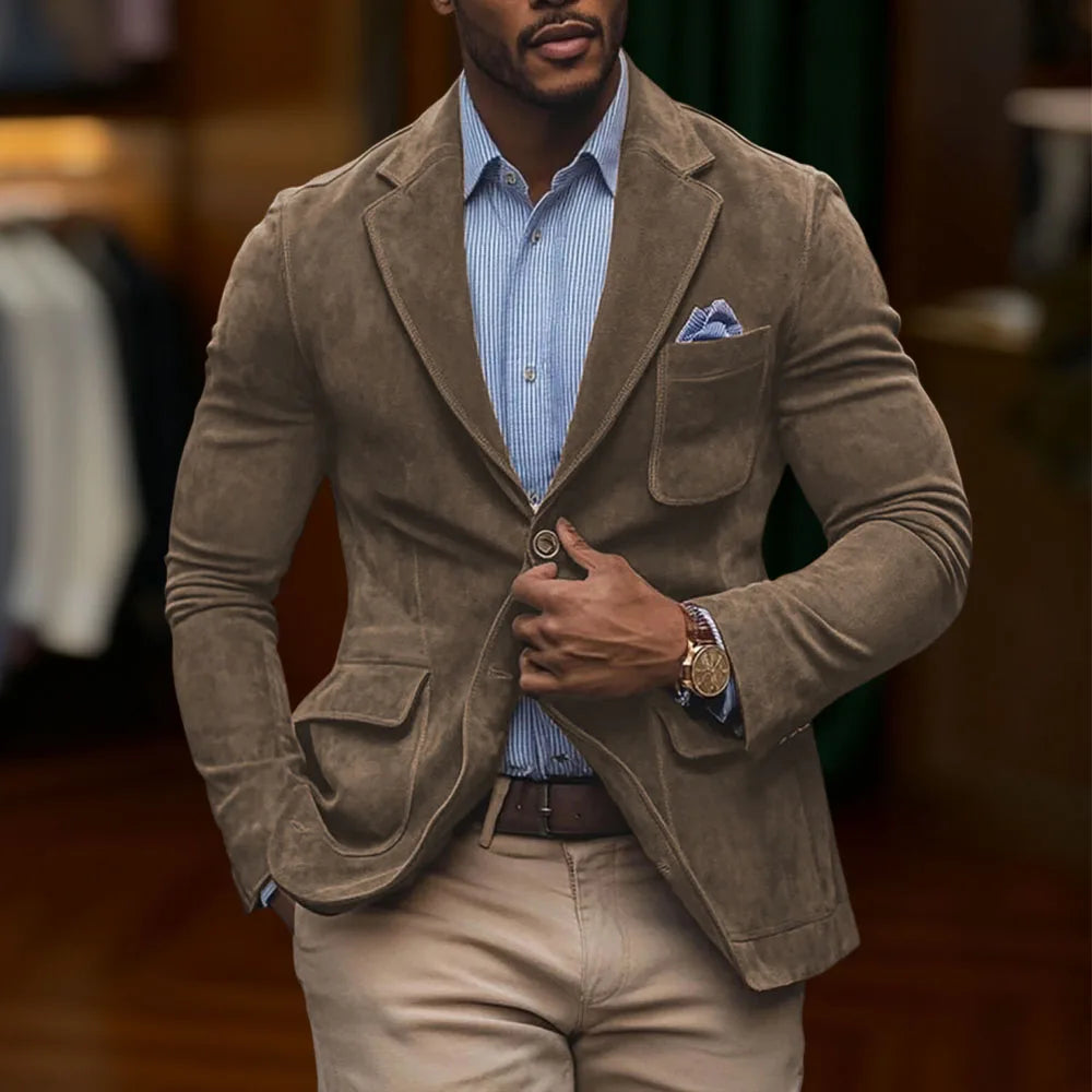 chamois leather Man Blazers Single breasted Suit Jacket Men's Outdoor Casual Sports Slim fit Coat Brown men's top
