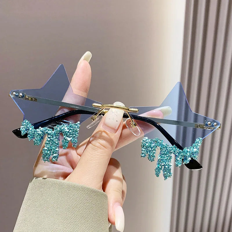 Shiny Luxury Diamonds Sunglasses Women Men Trends Punk Rimless Sun Glasses Female Personality Rhinestone Eyewear Shades UV400