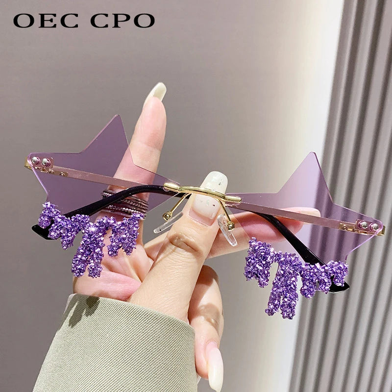 Shiny Luxury Diamonds Sunglasses Women Men Trends Punk Rimless Sun Glasses Female Personality Rhinestone Eyewear Shades UV400