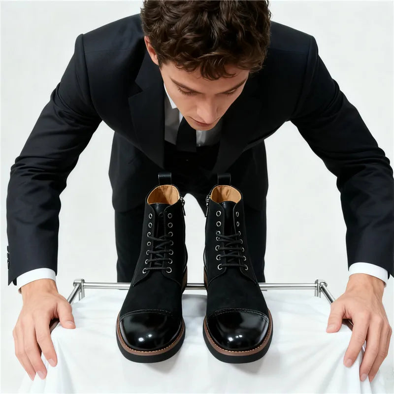 High Quality Men's Autumn New Comfortable High Top Casual Leather Shoes Fashion Brand Men's Lace Up Non Slip Casual Short Boots