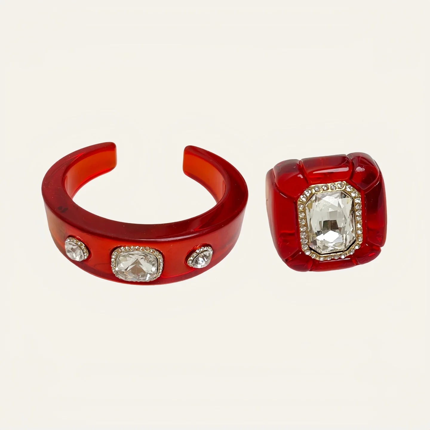 Luxury Jewelry Set Woman Resin Chunky Bangles Rings Exaggerated Geometric Round Gradient Open Bracelet Party Gift Accessories