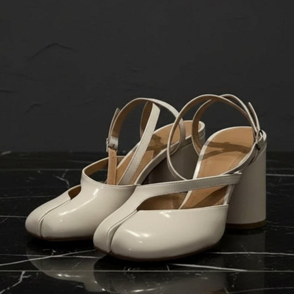 2025 New Fashion Patent Leather Cross Strap Tabi Women Sandals Summer Slingbacks Split toe Thick High heels Chunky Shoes Sandals
