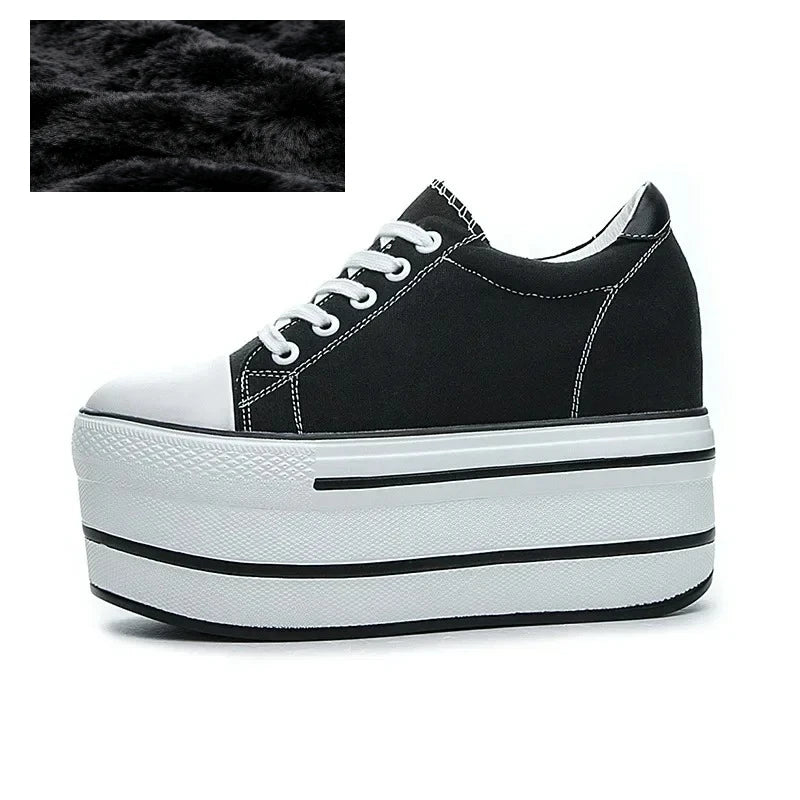 Fujin 7.5cm Fashion Canvas Shoes Breathable Women Super High Heel Sneakers Platform Shoes Women Autumn Autumn Women's Shoes