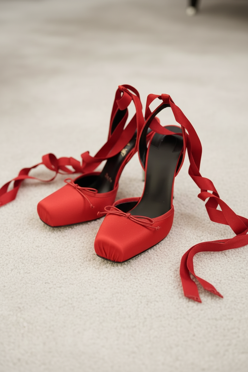 Ladies' New Summer Square Satin High-heeled Sandals with Ankle Straps, Fashionable Party and Banquet Ballet High-heeled Shoes