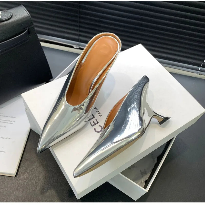 2024 New Design Fashion  Platform Wedges High Heels Mule Women Slippers Concise Shallow Pointed Toe Party Dress Ladies Shoes