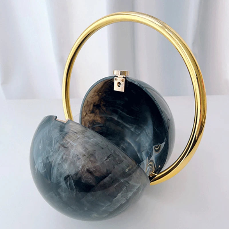 Fashion Bride Pearl White Round Metal Gold Women Luxury Evening Banquet Clutch Bag Wedding Purse Party Crossbody Day Handbag