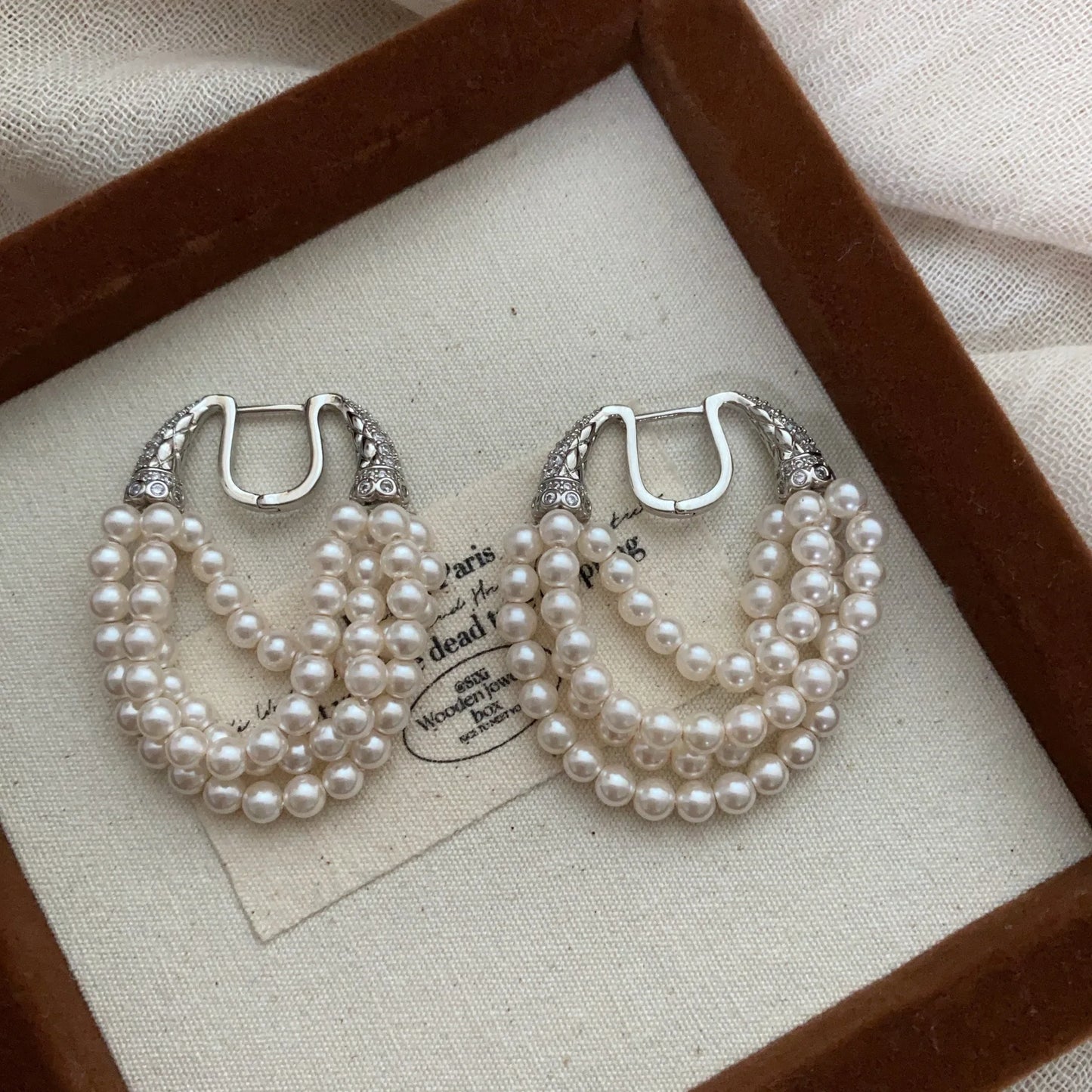 NISHIZAWA French Multi-layer Pearl Tassel Earrings, Palace Style Noble Autumn and Winter Temperament Earrings