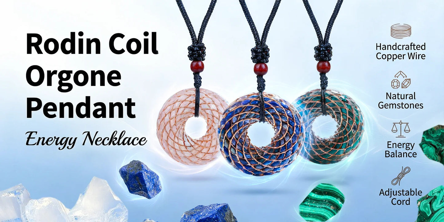Rodin Coil &Opal Orgone Pendant Necklace , Blue glass pendant jewelry, Chakra Balancing, Adjustable Chain