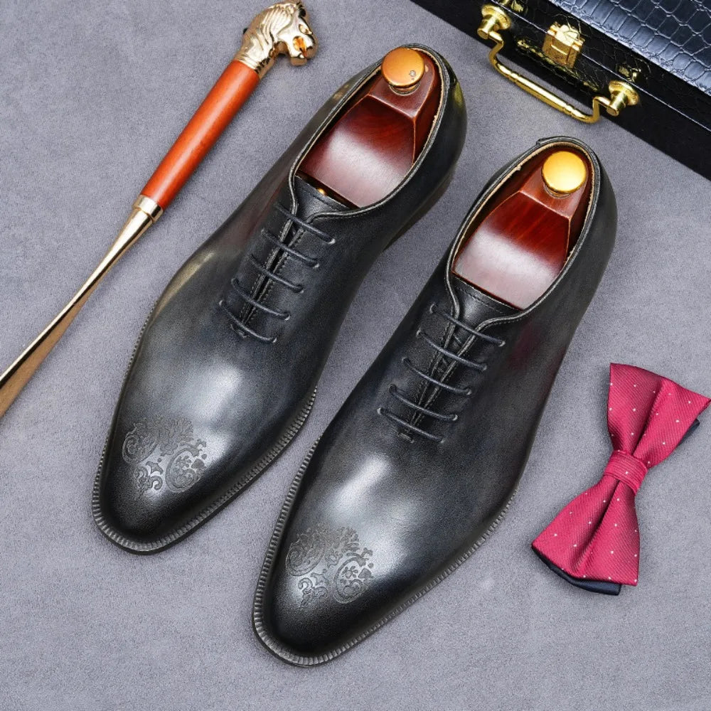 Elegant exclusive Men's Handmade Whole-Cut Leather Shoes | Genuine Cowhide, Leather Lining, Formal Business Wedding Dress Shoes