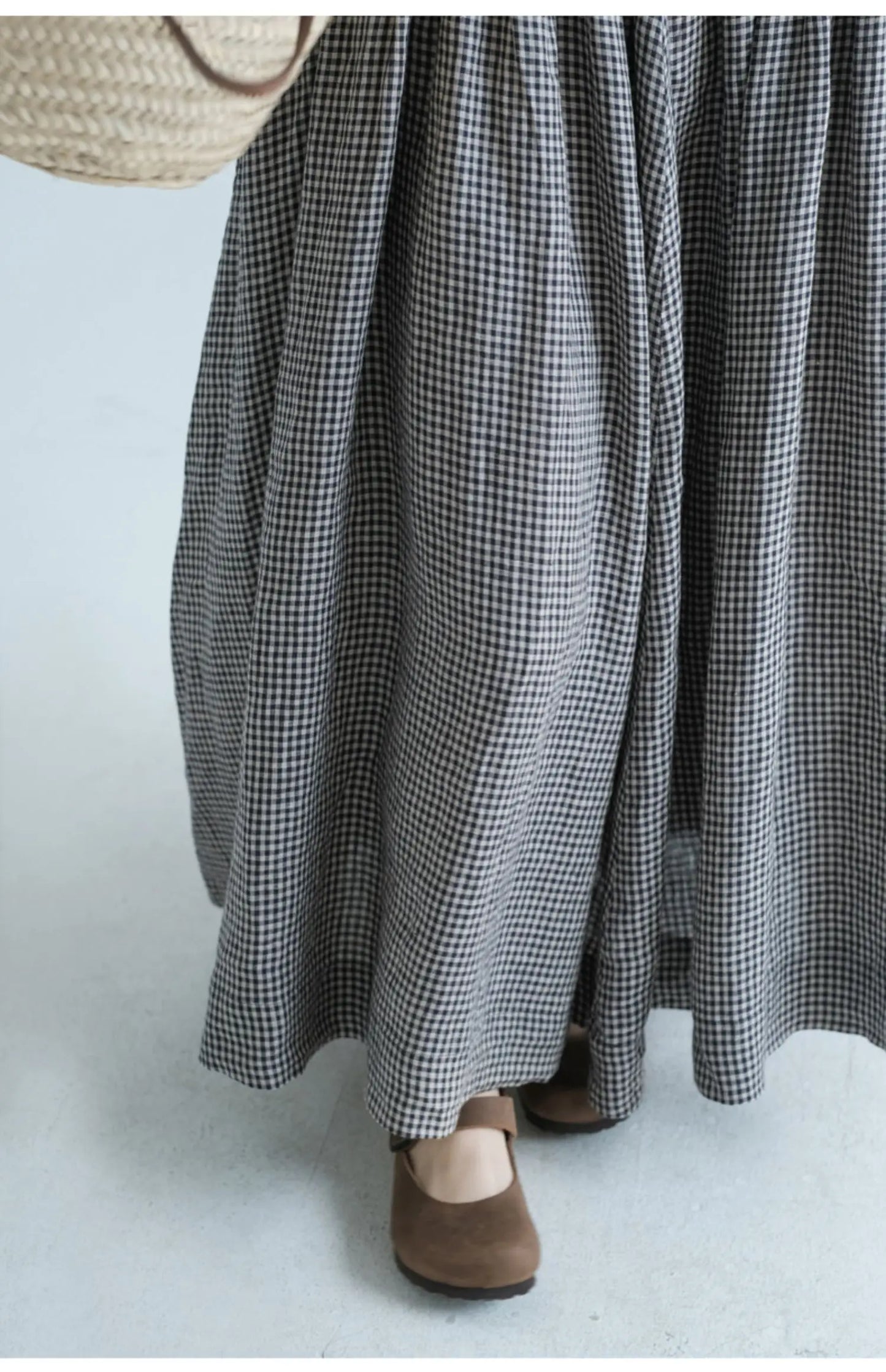 Summer New Women's Cotton Lin Loose Casual Dr High Waist A-Line Skirt Svel Vest Dr Cheered Pattern plus Size