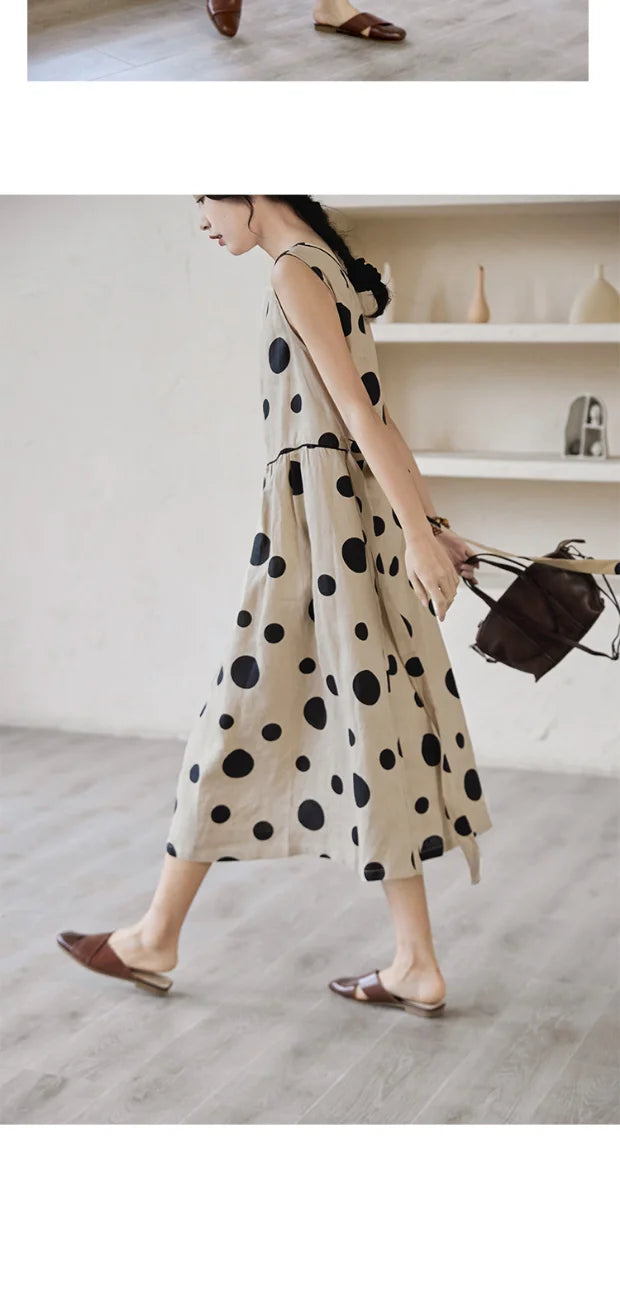 Faionable Polka Dot Svel Vest Dr Women's Summer Loose Forest System A-Line Midi Skirt Slimming Midi Dr