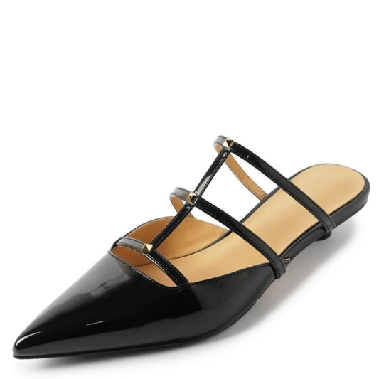 Genuine Leather Rivet Slippers Spring Summer 2026 Women Covered Toe Low Kitten Heels Mules Ladies Narrow Band Casual Slippers