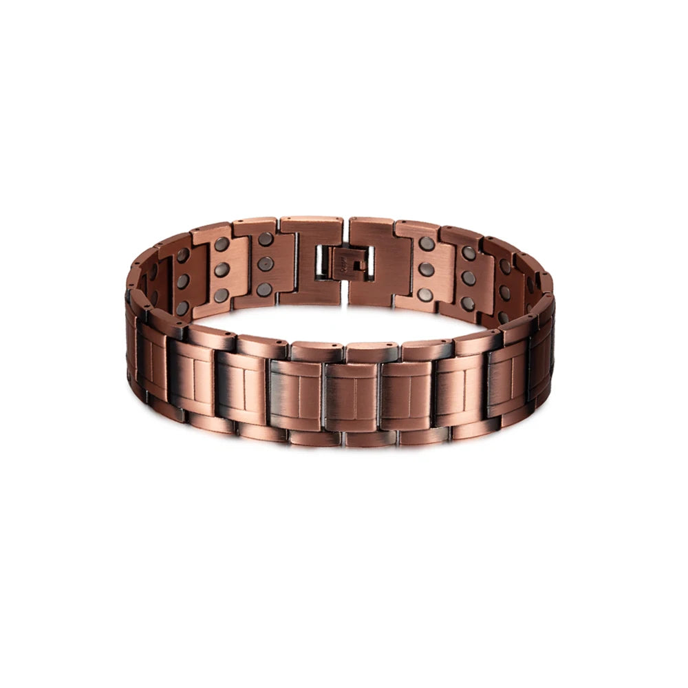 Vinterly Wristband Magnetic Bracelet Male 23cm Pure Copper 21mm Wide Chain Link Metal High Magnet Health Energy Jewelry for Men