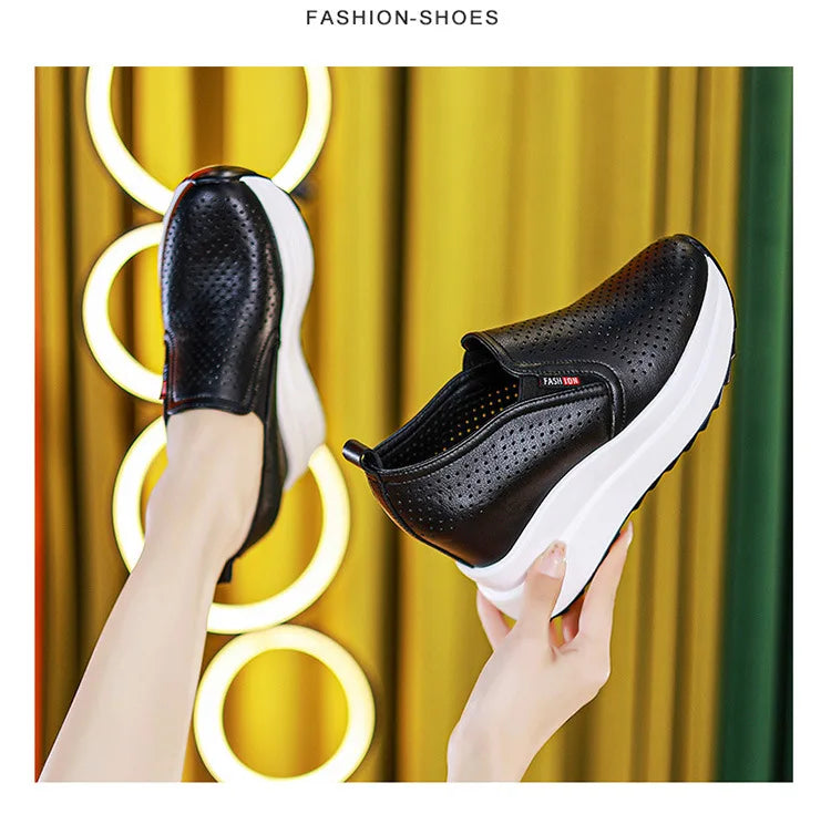 Fujin 10cm Women Summer Breathable Casual Sandals Platform Wedge Fashion Ins White Genuine Leather Chunky Sneaker Hollow Shoes