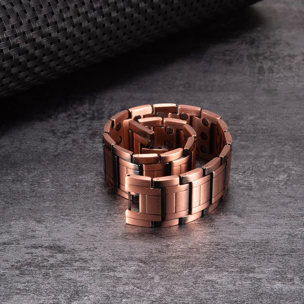 Vinterly Wristband Magnetic Bracelet Male 23cm Pure Copper 21mm Wide Chain Link Metal High Magnet Health Energy Jewelry for Men