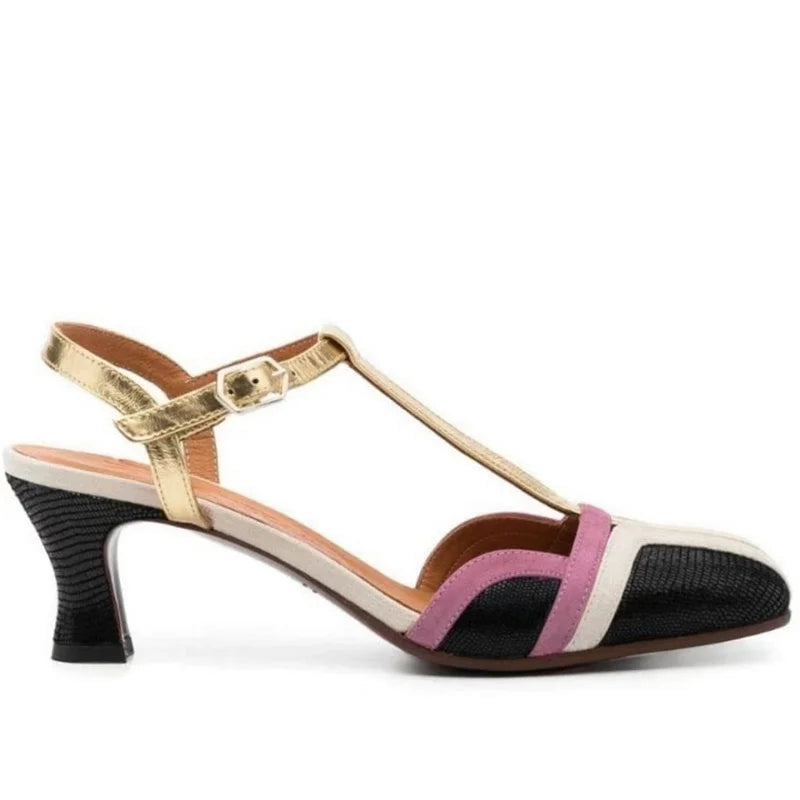 Dilalula 2025 Summer French Style T-Strap Genuine Leather Sandals Women Covered Toe High Heels Mixed Color Party Dating Sandals