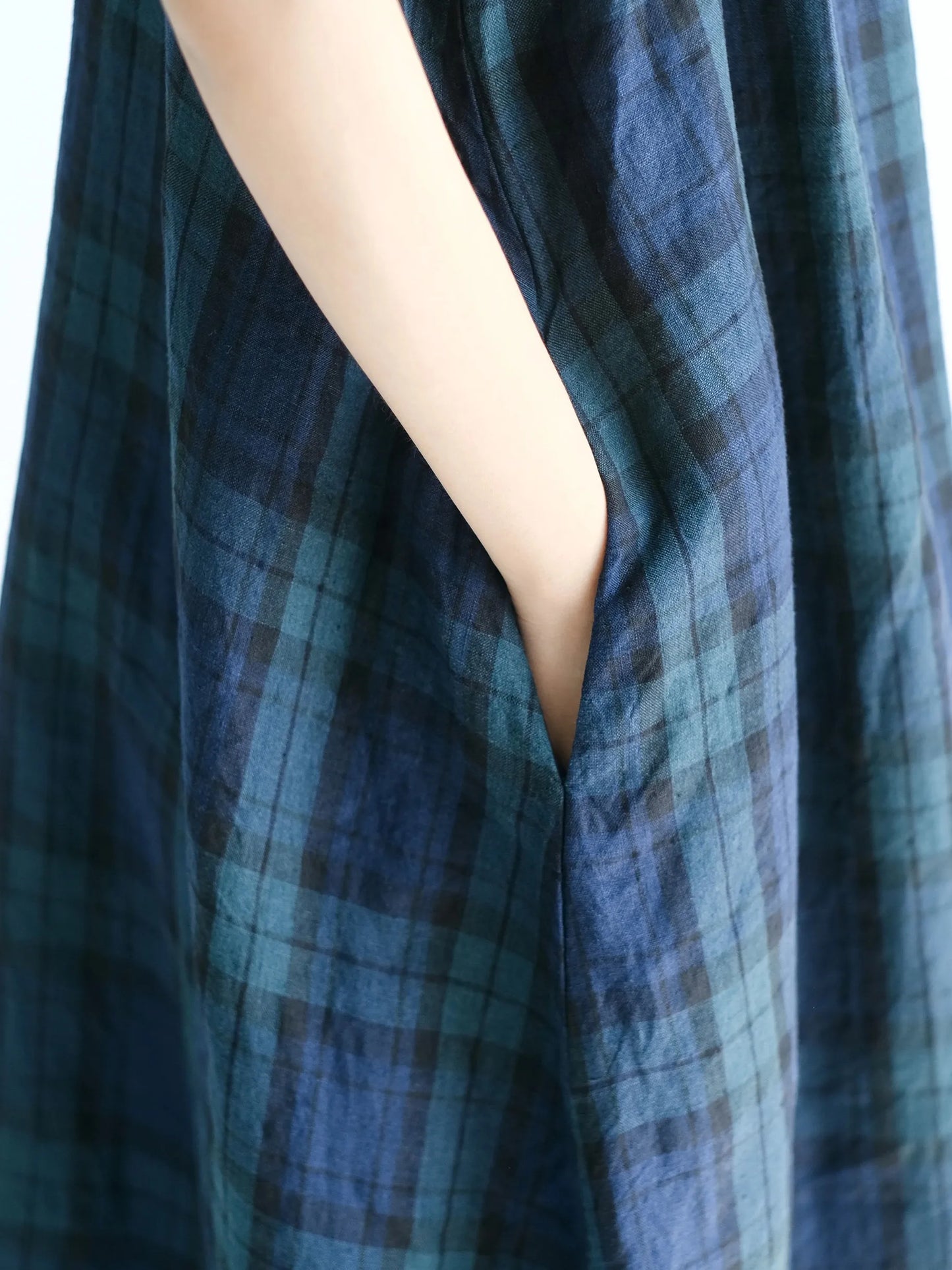 Summer 2026 Large Size Cotton Linen Plaid Vest Skirt Long Svel Dr Chest Splicing Wooden  Ear A-Line Dr