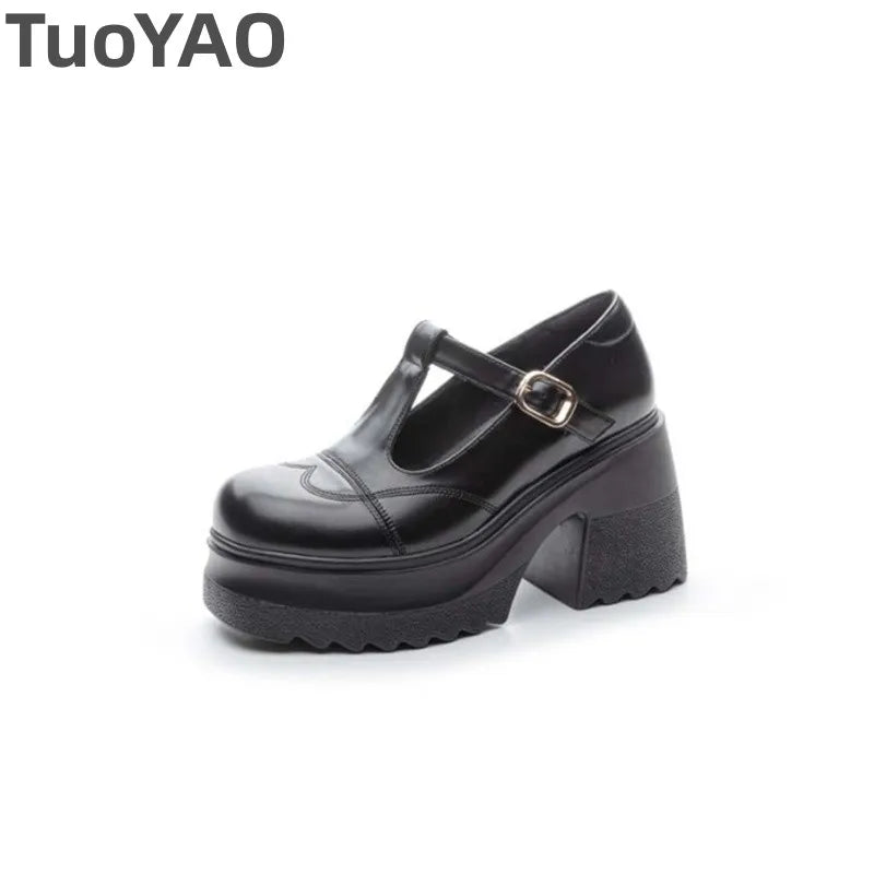 10cm Patent Leather Platform Wedge Flats Summer Chunky Heels Buckle Pumps Spring Synthetic Mary Jane High Brand Shoes