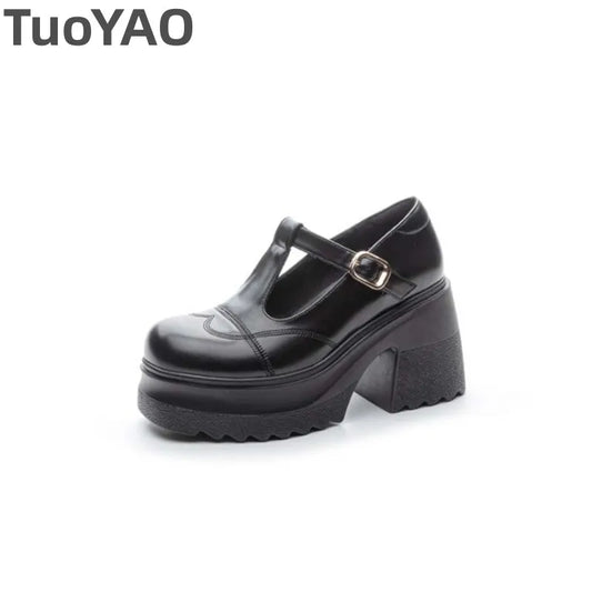 10cm Patent Leather Platform Wedge Flats Summer Chunky Heels Buckle Pumps Spring Synthetic Mary Jane High Brand Shoes