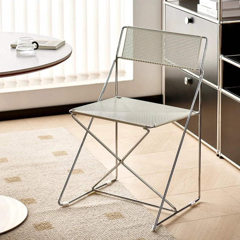 Korean Iron Dining Chair with Backrest Modern Minimalist Stackable Chair for Kitchen Designer Creative Metal Seat for Restaurant