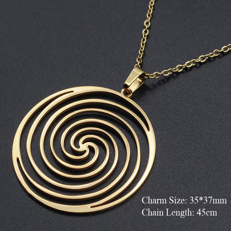 Laser Hollow Geometry Spiral Mosquito Coil Holder Titanium Steel Pendant Necklace Charms Men Women Dangle Chain Choker Jewelry