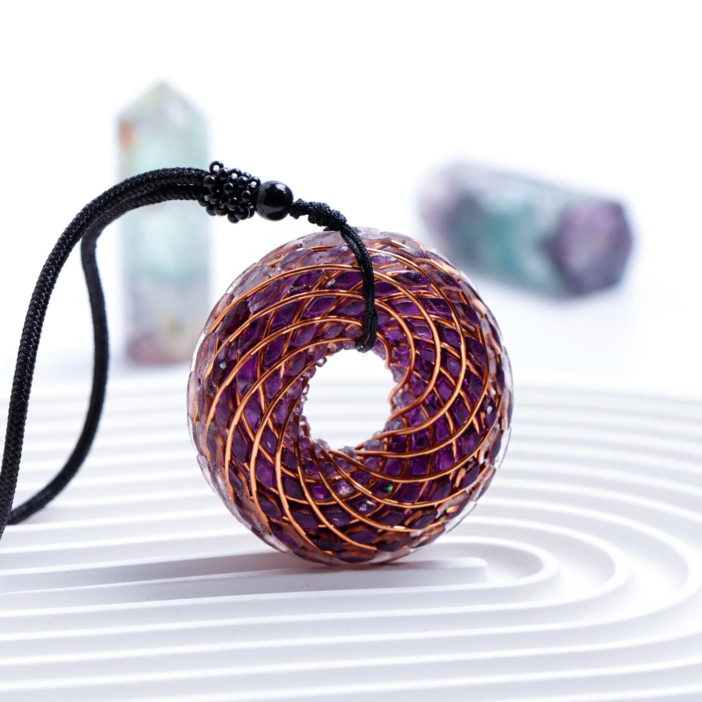 Rodin Coil &Opal Orgone Pendant Necklace , Blue glass pendant jewelry, Chakra Balancing, Adjustable Chain