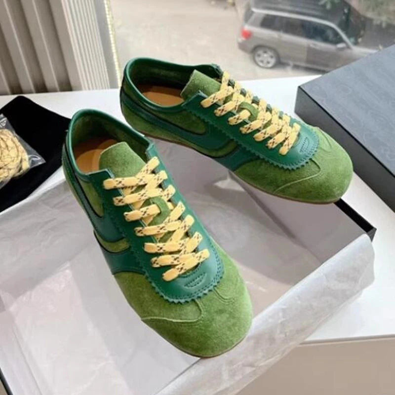 German Training Shoes Women 2025 New Genuine Leather Women Sneakers Flat Lace-up Retro Large Size Forrest Gump Shoes Women