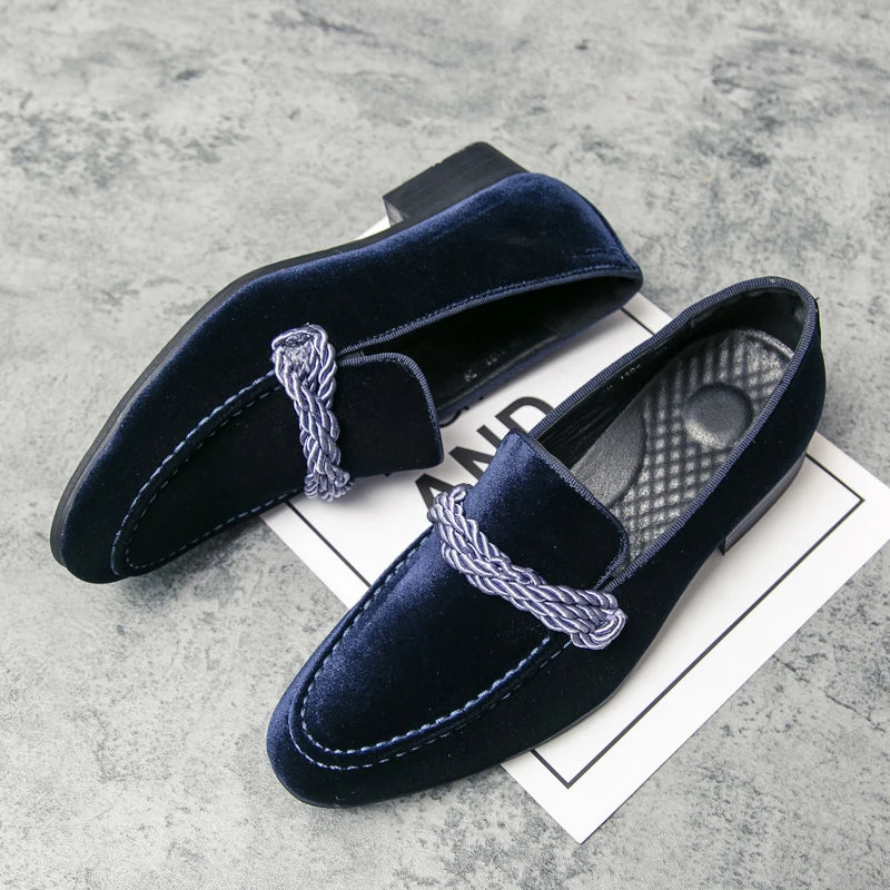 Men's Handmade Minimalist Suede Leather Shoes (Black Green Blue Brown) Velvet Leather Fried Dough Twists Rope Lefu Shoes for Men