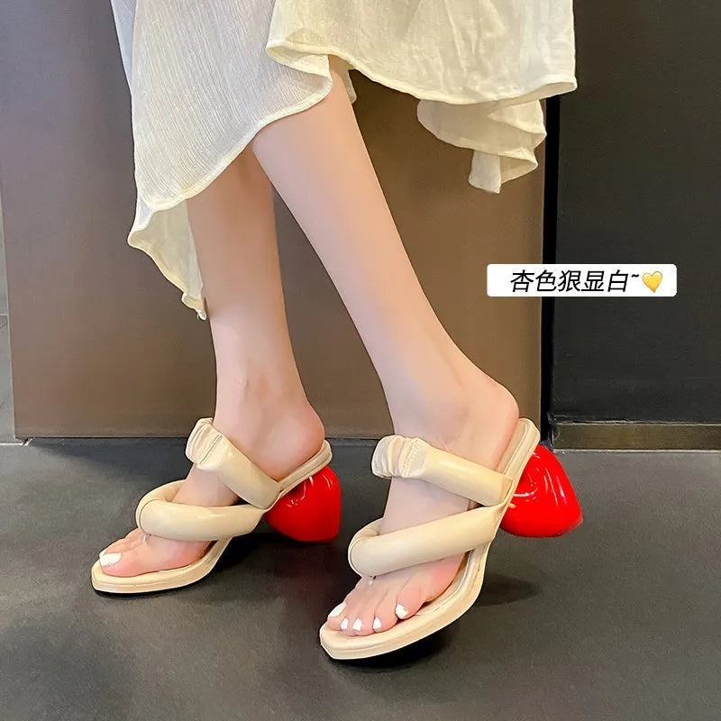 Sexy Flip Flops High Heels Slippers Women Summer Heart Shape Heel Sandals Lady Party Dating Strange Heels Slippers