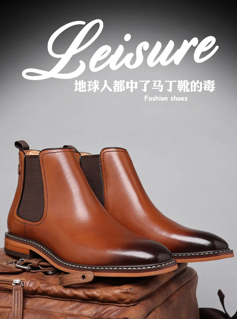 Elegant Men's Chelsea Boots Genuine Cow Leather Handmade Boot Shoes Work Shoes For Formal Dress Wedding Business Party New
