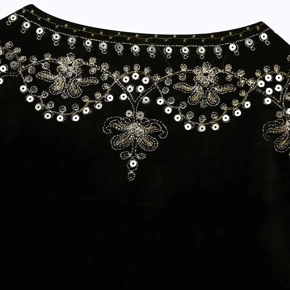 Women Fashion With Sequin Floral Embroidery Crop Waistcoat Vintage O Neck Sleeveless Female Outerwear Chic Vest Tops