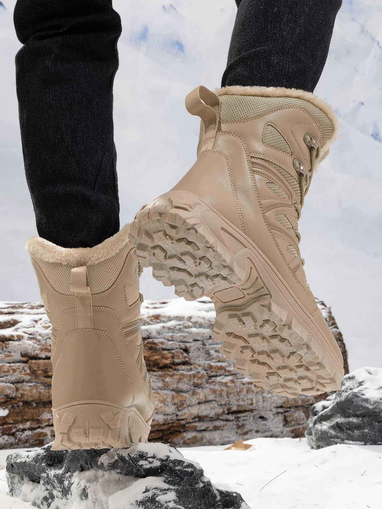 2026 Men Winter Outdoor Velvet Warm Snow Boots Walking Shoes Waterproof Ski Shoes High-Top Cotton Boots Thick Cotton Shoes