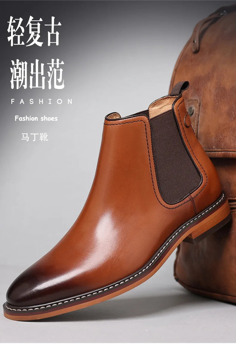 Elegant Men's Chelsea Boots Genuine Cow Leather Handmade Boot Shoes Work Shoes For Formal Dress Wedding Business Party New