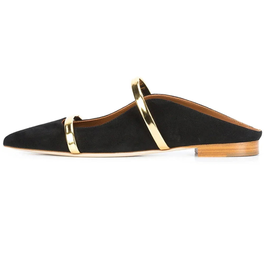 Double Strappy Gold Heels Shallow Slip On High Heel Pull On Heeled Sandals Women Luxury Designer Shoes Summer Flat Shoes Mules