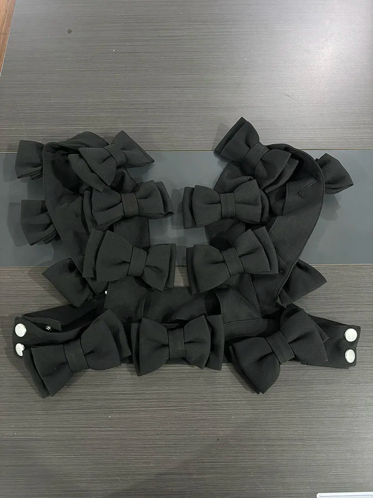 DEAT 2025 Summer Fashion Bow Decoration Vest For Women Niche Design Versatile Black Tank Tops Female Trendy New Items 11A04652