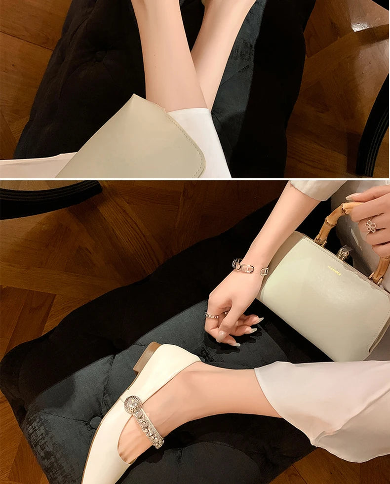 Ods Women Crystal Mules Flats Slippers Designer Sandals 2025 Dress Square-toe Leather Slides Summer Slingback Buckle De Mujer