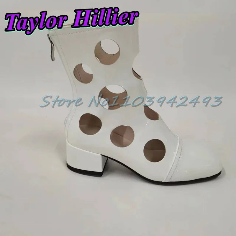 Silver Hollow Heeled Sandals Round Toe Heels Women Designer Luxury Shoes Spring Summer Hole Boots Ankle Short Boots Size Zipper