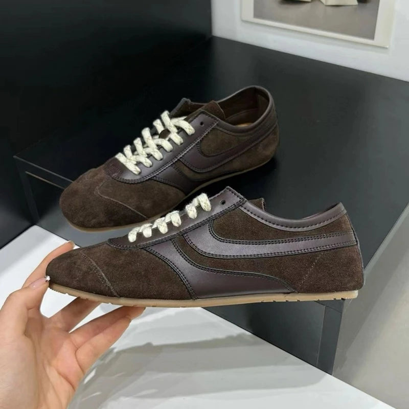 German Training Shoes Women 2025 New Genuine Leather Women Sneakers Flat Lace-up Retro Large Size Forrest Gump Shoes Women