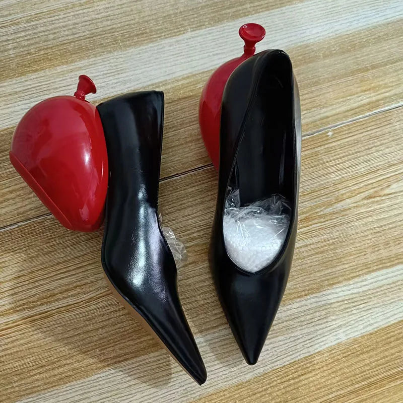 Trendy balloon pointed toe slip on women dress shoes strange heel casual women pumps