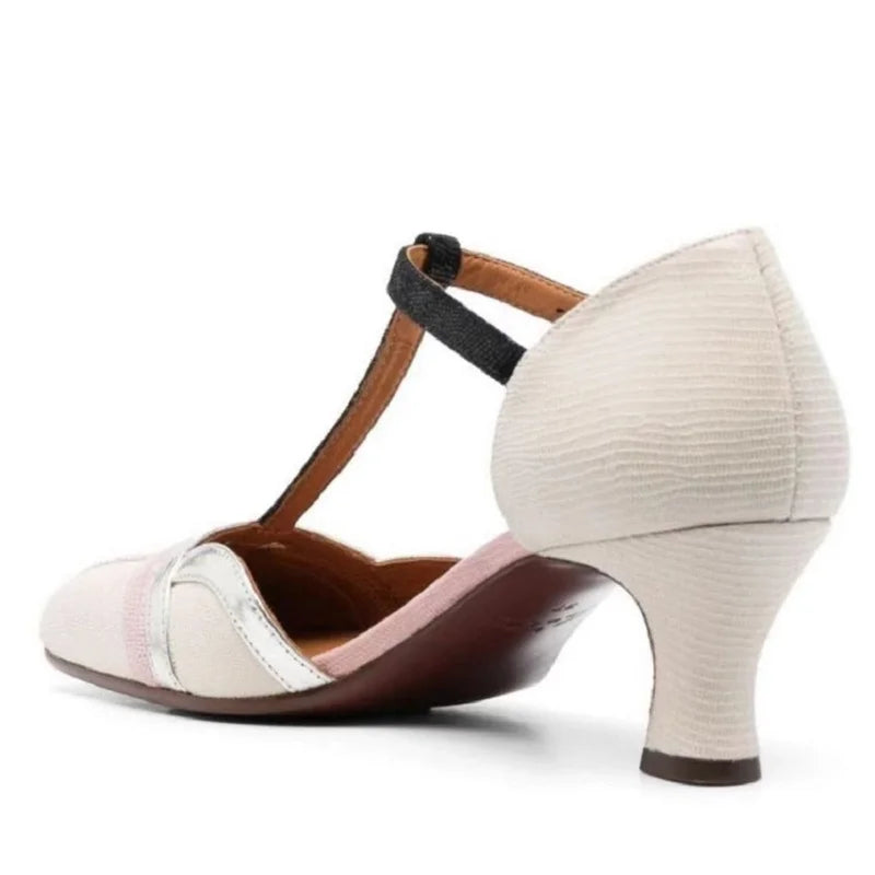 Dilalula 2025 Summer French Style T-Strap Genuine Leather Sandals Women Covered Toe High Heels Mixed Color Party Dating Sandals