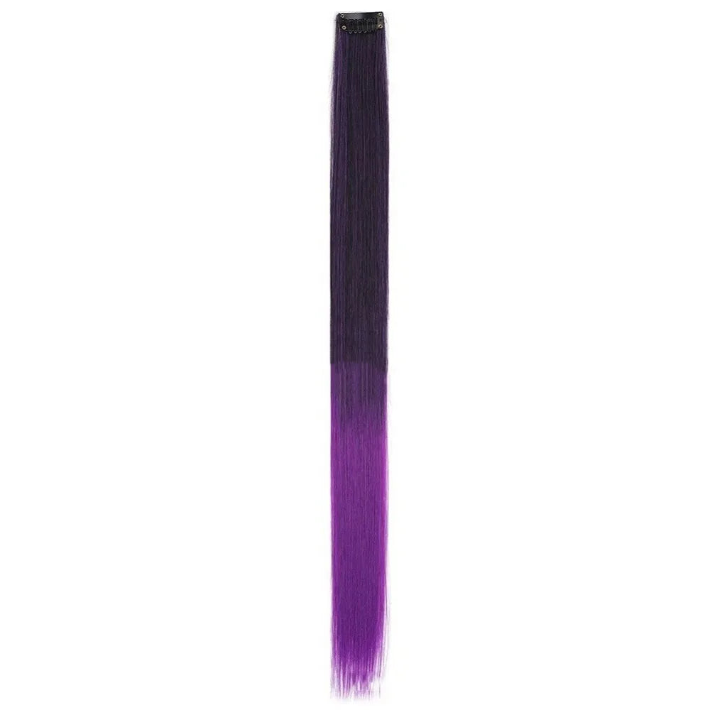 Stripe Printed Clip in Hair Extensions Synthetic Straight Hair Highlights Colorful 18 Inches Wig Hairpieces for Daily Use Party