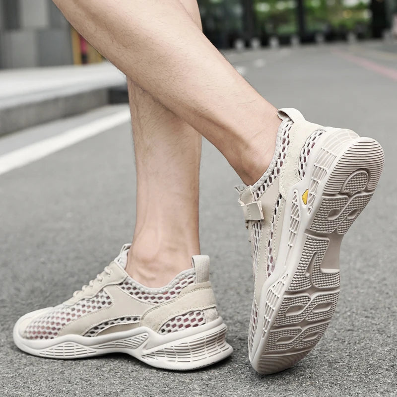 Breathable Men Casual Mesh Shoes Lightweight Summer Flats Comfortable Driving Shoes Simple Style Outdoor Walking Shoes Sneakers