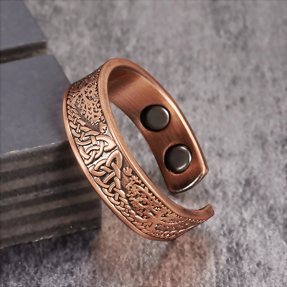Vinterly Pure Copper Magnetic Rings Lucky Tree Vintage 6.5mm Health Energy Finger Cuff Adjustable Jewelry High Magnet Resizable