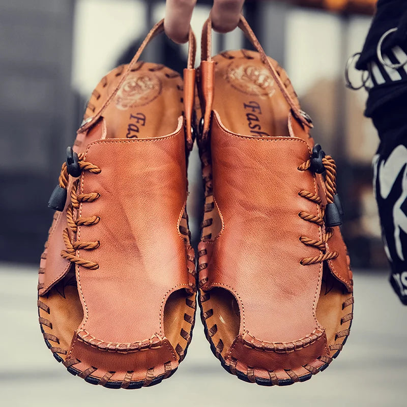 Fashion Mens Sandals Genuine Leather Summer Beach Slippers Male Non-Slip Soft Comfortable Outdoor Shoes High Quality Man Sandals