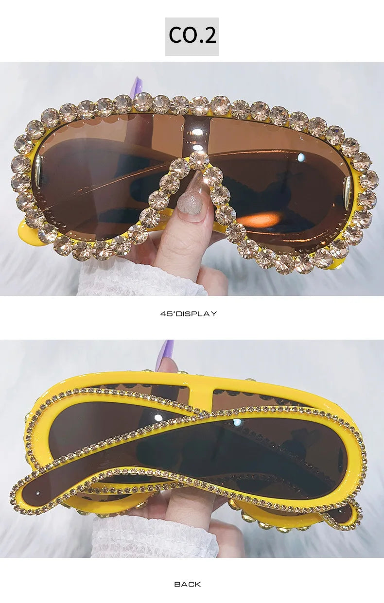 Shiny Diamonds Y2K Sunglasses Women Luxury Oversized One Piece Sun Glasses Goggle Female Trends Rhinestone Shades Eyewear UV400