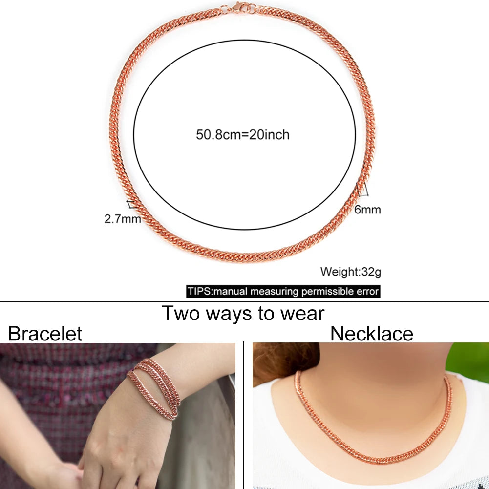 Vinterly Cuban Chain Long Necklace for Men Women Red Copper Adjustable 20/22 Inch Twisted Anti-scratch Jewelry Lobster Clasps