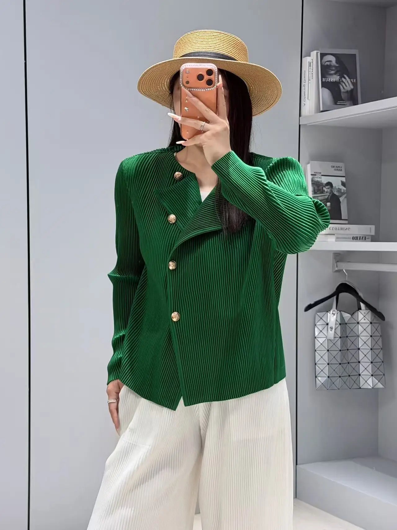 Miyake Style Pleated Blazer  in Spring and Autumn Irregular Design Large Lapel Cardigan Temperament Versatile Pleated Top