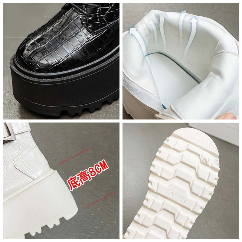 Fujin 8cm New Women Combat Boots Ankle Booties Platform Sneakers Spring Autumn Warm Fur Winter Genuine Leather Women Shoes Boot