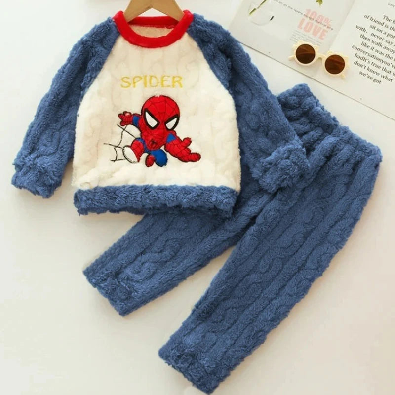 Autumn/Winter Disney Children Clothes Boys Sleepwear Set Flannel Thick Warm Pants Set Pajamas Two Pieces Kids Clothes Spiderman