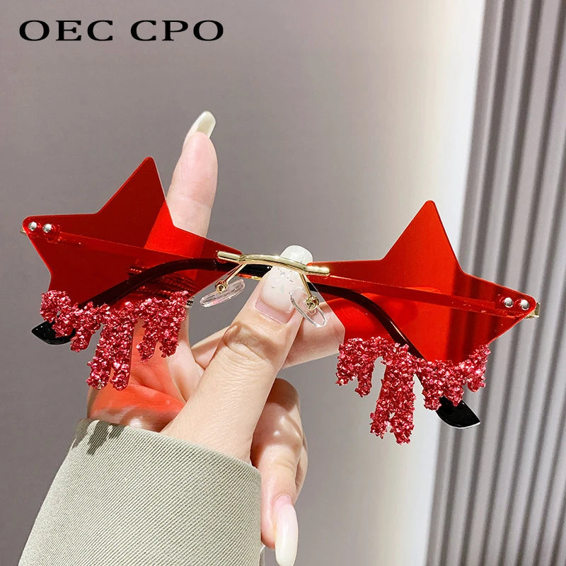 Shiny Luxury Diamonds Sunglasses Women Men Trends Punk Rimless Sun Glasses Female Personality Rhinestone Eyewear Shades UV400